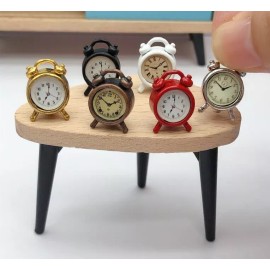 USAminiature Dollhouse 1:12 Scale Miniature Alarm Clock Bedroom Alloy Desktop Decor Accessory - Red