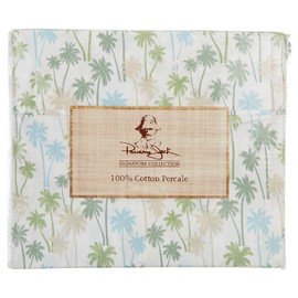 Panama Jack Palm Tree Cluster Sheet Set Queen Green/Blue/White