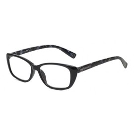 Calabria IM 31300 Cateye Eyeglasses Frame Black Floral Purple Women Clear Demo Lens Glasses Trendy Eyeglass No Magnification, Medium