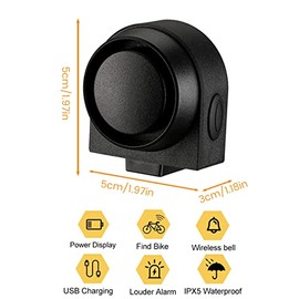 Bicycle Alarm System with Remote Control, 113 dB Motorcycle Alarm System, Wireless Vibration and Motion Sensor, Waterproof Siren, for E-Bike, Scooter, Bicycle, Motorcycle (A)