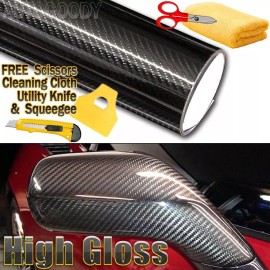 AUTOGOODY 48"x60" HIGH GLOSS 5D Black Carbon Fiber Vinyl Wrap Air Bubble Free 4ft x 5ft 6D
