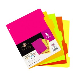 Pukka Pad, 5 Dividers, Binder Notebook File Page Separators, 1 Pack of 5 Tab Set, 8 ½ x 11 in. Neon Colors
