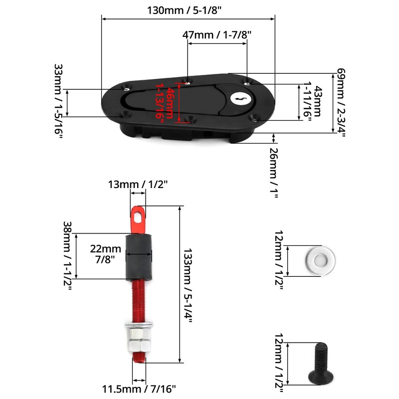 QWORK Flush Hood Latch and Pin Kit, Universal Racing Car