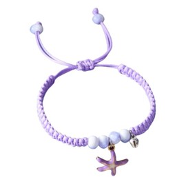 XAM Adjustable Braided Bracelet with Starfish Charm, Ceramic Beads and Bell Design, Multiple Color Options purple star