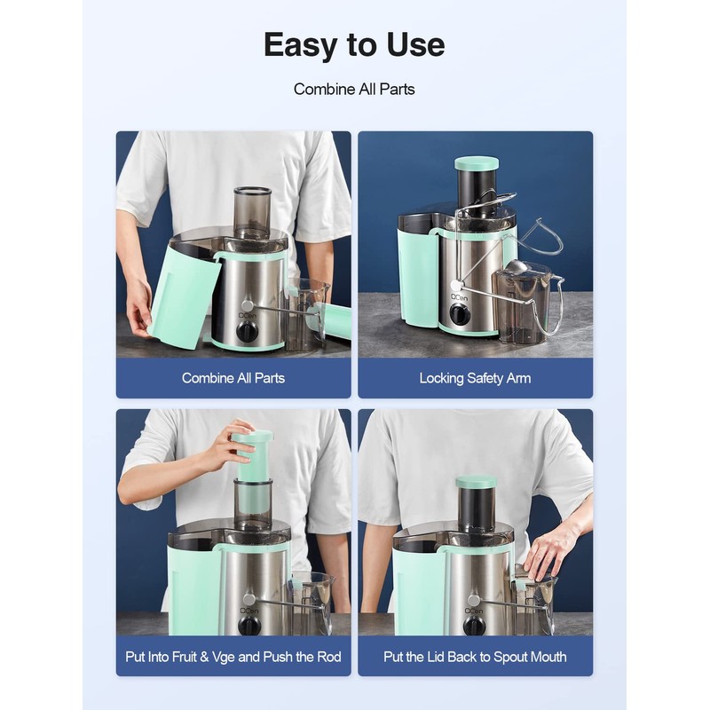 QCen Juicer Machine, 500W Centrifugal Juicer Extractor with Wide Mouth