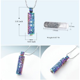 Cremation Jewellery Urn Necklace for Ashes Pendant with Hollow Glass Vial Cylinder Cremation Keepsake Memorial Lockets Ash Holder for Women Men Pet, Stainless Steel, No Gemstone