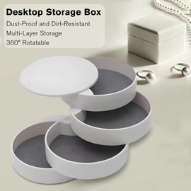 Tienyuu Jewelry Organizer - 5-Layer Rotating Jewelry Tray Case for Women, Small Storage Box with Lid for Earrings, Rings, Bracelets (White)