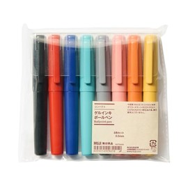 MUJI 12979210 Compact Gel Ink Ballpoint Pen, 8 Colors, Black, Red, Blue, Asagi, Gray, Pink, Orange, Yellow, 0.5mm