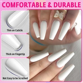 AddFavor 120pcs White Press on Nails Long Coffin Fake Nails with Glue & Adhesive Tabs, Full Cover Matte Acrylic Nails Press ons for Women Girls