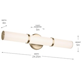 Kichler Rosh 24.25" LED Medium Bath Bar with White Glass in Champagne Bronze, Modern Minimalist, for Vanity, Fireplace, Buffet, Hallway, Vanity Mirror, (24.25" W x 5" H), 55188CPZLED