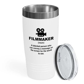 Filmmaker White Tumbler 20oz - a message on the screen - Filmmaker Gifts Camera Lens Cut Prop Director Movie Film Scriptwriter