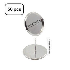 Stud Earring Post Kit 150 PCS Stud Earring Cabochon Settings 50PCS Stainless Steel Blank Stud Earring with 50PCS Glass Dome Cabochons and 50PCS Earring Rubber Backs for DIY Earring Making (5 Colors, 12mm-50PCS)