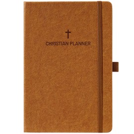 2025 Christian Planner - Daily Bible Planner 2025, 5.7" x 8.4", JAN. 2025 - DEC. 2025, 2025 Weekly & Monthly Planner with Stickers, Pen Holder, Back Pocket, Elastic Closure, Hardcover - Brown