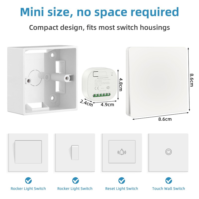 RGBZONE WiFi Smart Wireless Lights Switch Kit 16A 100-240V 1-Way/