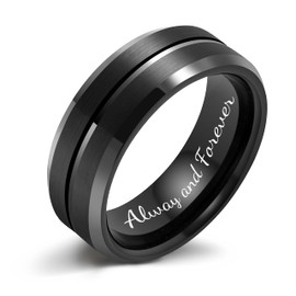LerchPhi Men's 8MM Black Tungsten Wedding Ring, Durable Wedding Band Alternative, Engraved 'Always and Forever', Scratch-Resistant, Comfort Fit Size 7