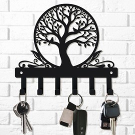 IASIRTGN Tree of Life Key Holder for Wall, Wall-Mounted Metal Key Rack with 6 Hooks, Key Hanger for Entryway, Hallway, Kitchen, or Office