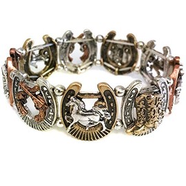 Western Peak Western Vintage Tritone Horseshoe Horse Stretchable Bracelet (Horseshoe Copper)
