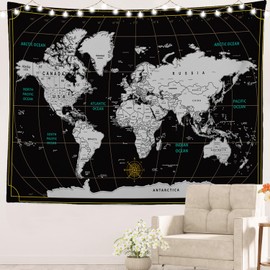 Batmerry World Maps For Wall, Earth Tapestry World History Classroom Decorations Geography For Kids Wall Art Polyester Fiber White Ruffled Around For Dorm Room Bedroom Living Room, 51.2X59.1 Inches