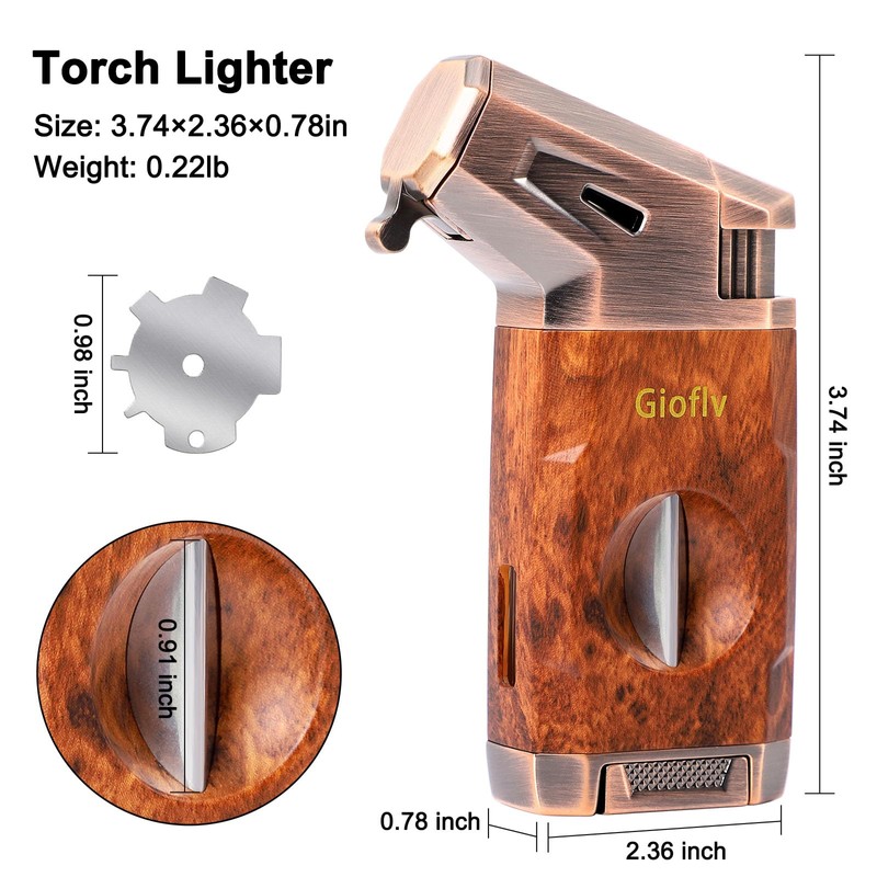 Gioflv Torch Lighter with Triple Jet Flame - Windproof &