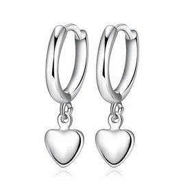 Earrings Silver 925 Hanging Love Heart Earrings Silver 925 Hoop Earrings Pendant Hypoallergenic Earring Silver 925 Hoop Earrings Small Earrings Hoop Earrings with Pendant for Women Girls, Sterling