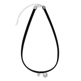 Kooljewelry Black Cord Sterling Silver Cubic Zirconia Heart Choker Necklace (fits 13 to 15 inch)