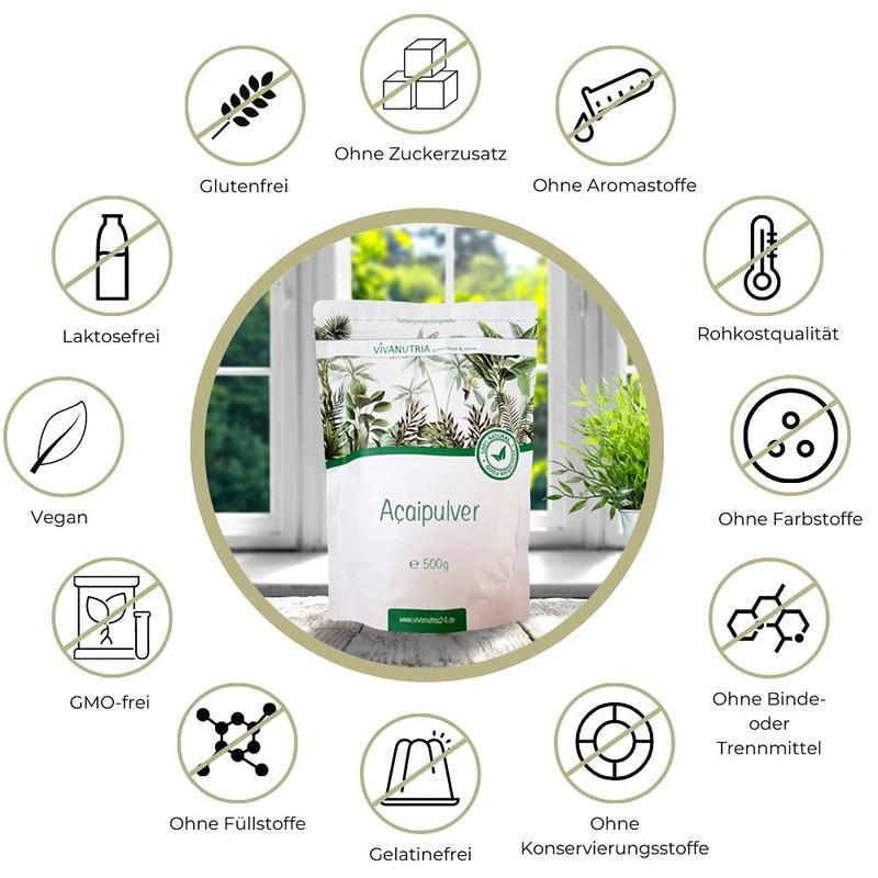 Geovitalis Acai Powder, Acai Berry Powder, 500g, Vegetable Quality