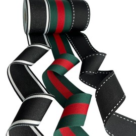 USA | American Made 1-1/2" Christmas & Holiday Striped Grosgrain Ribbon #4 Combo Pack - 15 Yards - 3 Rolls (Hunter Green, Red, Black, and White Patterns)
