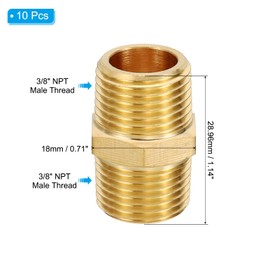 PATIKIL Brass Pipe Fittings Coupler, 2Pcs 3/8" x 3/8" NPT Male Thread Brass Hex Nipple Coupling Reducer Adapter Tubing Connector Adaptor for Water, Air, Oil, Gas Line System