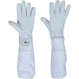 Bee Proof BP-122 Beekeeping Gloves Ventilated Goatskin Leather with Long Canvas Sleeve & Elastic Cuff for Men and Women to Protect a Beekeeper from Honey Bee Stings (Large)