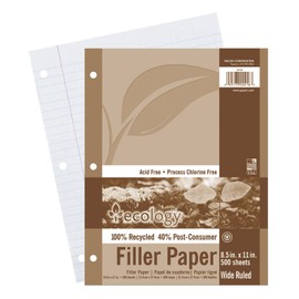 Ecology Wide Ruled Recycled Filler Paper, White, 500 Sheets (2416)