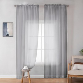 NANWEI Cortinas Translucidas, Ligero Vertical Cortinas con Bolsillo para Barra, Equilibrar La Privacidad y La Luz, Cortinas Transparentes para Recamara y Sala, 2 Paneles (Gris, 132 x 213.3 cm)