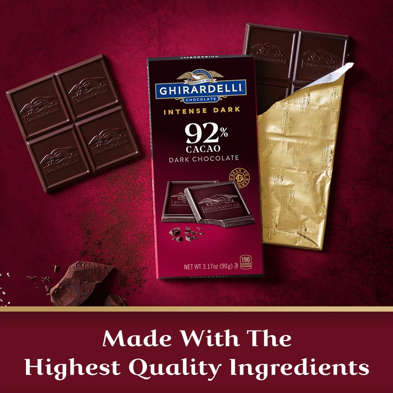 GHIRARDELLI INTENSE DARK 92% Cacao Chocolate Bars, 3.17 oz Bar