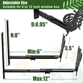 BIOMAND Adjustable Window Box Brackets, 6 to 12 inch Heavy Duty Window Planter Box Brackets, Butterfly Shape Wall Mount Flower Box Holder, 4 Pack