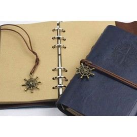 [morningplace] Diary, Nautical Style, Antique, Pirate Style, Logbook, Leather, Notepad, Gift (Blue)