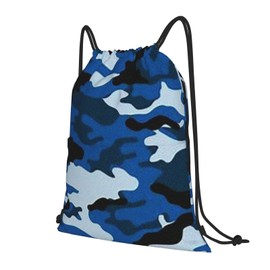 Richugui Drawstring Backpack Blue Camo Print Waterproof Fitness Drawstring Bag,Men Women Sports Backpack Yoga Bag,With Zipper