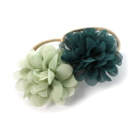 My Lello Baby Girl Rounded Petal Chiffon Flower Nylon Elastic Headbands Set 2pcs - Large - Light Sage/Hunter Green