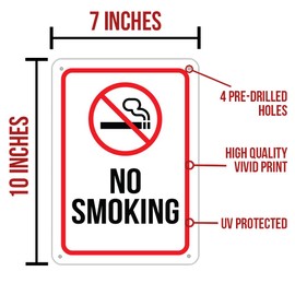 No Smoking Sign, Business Office Store Wall Fence Signs - 10 x 7 Inches PVC - UV Resistant Waterproof Rustproof - Professional Graphics - Easy To Mount - Indoor & Outdoor - ESIGN0003