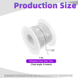 Swpeet 1 Roll 10 Yards 2MM Crystal Rhinestone Close Chain Trim, Claw Chain Diamond Rhinestone Trim for DIY Decoration, Crystal Rhinestones Cup Chain Trim Roll (White Rhinestone with Silver Base)