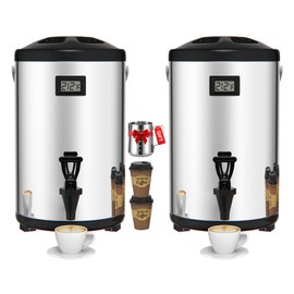Insulated Beverage Dispenser 2.2 Gallon - Thermal Hot Beverage Dispenser for Parties, Hot Drink Dispenser with Spigot for Hot Water Coffee Tea Milk Cocoa, Silver, 2 PACK, Non-Electric
