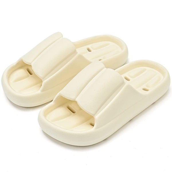 [LATATATL] Indoor Slippers, Shower, Bath, Toilet, Veranda, Room Shoes, Women's, Men's, Sandals, Anti-Slip, EVA Material, Lightweight, Unisex, Perforated Sole, Water Drain Slippers, No Shrinkage, Suitable for All Year Round, A-Beige