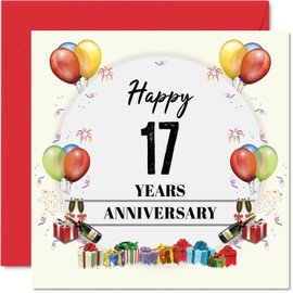 Stuff4 17th Anniversary Card for Husband Wife - Anniversary Party - Happy 17th Wedding Anniversary Card for Partner, 5.7 x 5.7 Inch Greeting Cards for Seventeenth Anniversaries