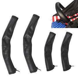 UFURMATE Stroller Handle Covers, 4Pcs PU Leather Stroller Bumper Bar Covers Dust-Proof Stroller Handle Protector Waterproof Stroller Armrest Handle Cover with Zipped Closure (Black)