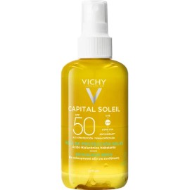 Agua Solar Protectora Corporal Hidratante con Ácido Hialurónico y Vitamina E, Protección Avanzada UVAUVB FPS50 Capital Soleil Vichy 200ml             