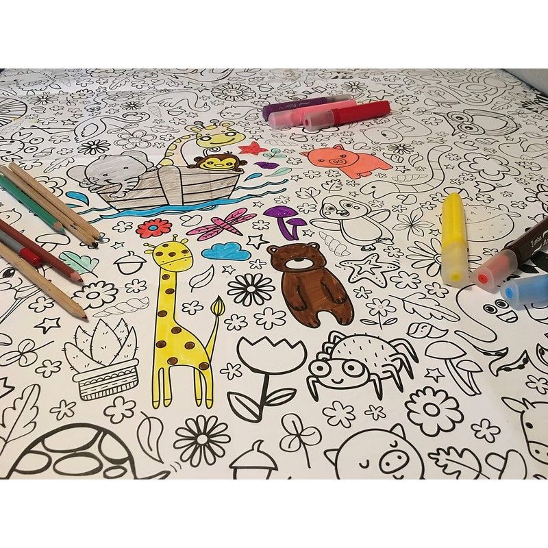 JEKA Paper Tablecloth for Colouring, Zoo Design, Paintable Table Cloth