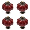 Seimneire 4pcs Rust Red Pumpkin Knobs, Vintage Ceramic Cabinet Knobs,