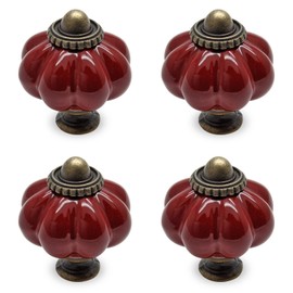 Seimneire 4pcs Rust Red Pumpkin Knobs, Vintage Ceramic Cabinet Knobs, Dresser Knobs Drawer Knobs Door Knobs Drawer Pulls Dresser Handles with Mounting Screws