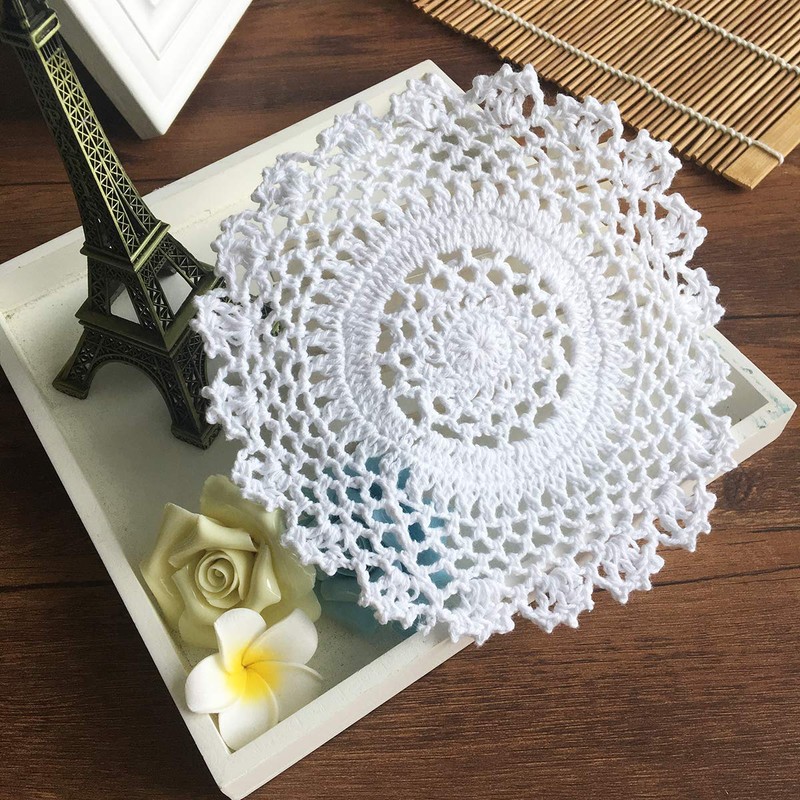 4 PCS White 6 Inch Round 100% HANDMADE Crochet Lace