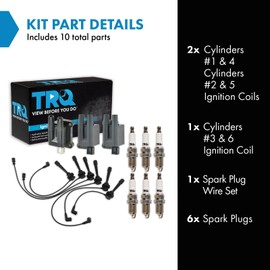 TRQ Ignition Coil and Spark Plug Kit 10 Piece Iridium Spark Plugs Compatible with 1999-2004 Mitsubishi Montero Sport 2001-2002 Montero