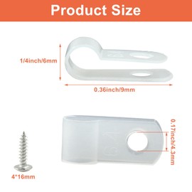 Waziaqoc 100 Pack 1/4 Inch Rope Light Clips, Nylon R-Style Mounting Clips, Cable Clip Wire Clamp with Mounting Screws for Wire Management, Outside String Lights