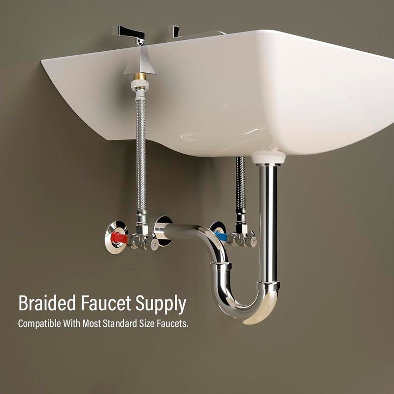 Everflow 27108-NL-2 Braided Faucet Connector 8" Long, 1/2" IPS Brass